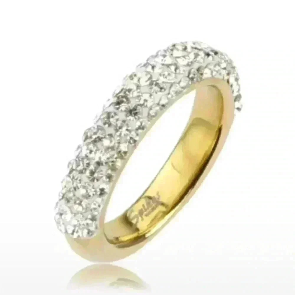 Gold Ion Plated ring with CZ Half Round